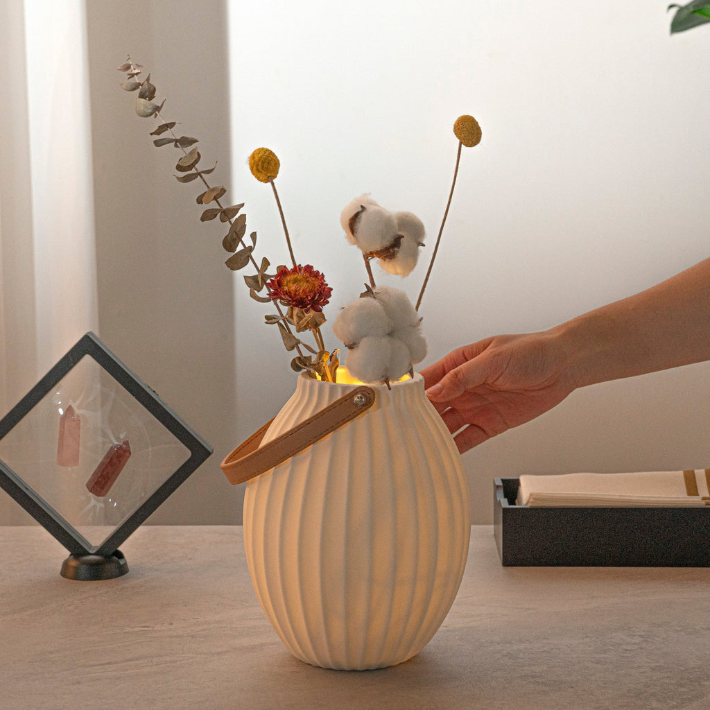 Table Art White Porcelain Lantern / Vase - with Handle - 6 1/4'' x 6 1/4'' x 8'' - 1 count box