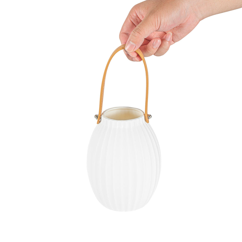 Table Art White Porcelain Lantern / Vase - with Handle - 5'' x 5'' x 6 1/2'' - 1 count box