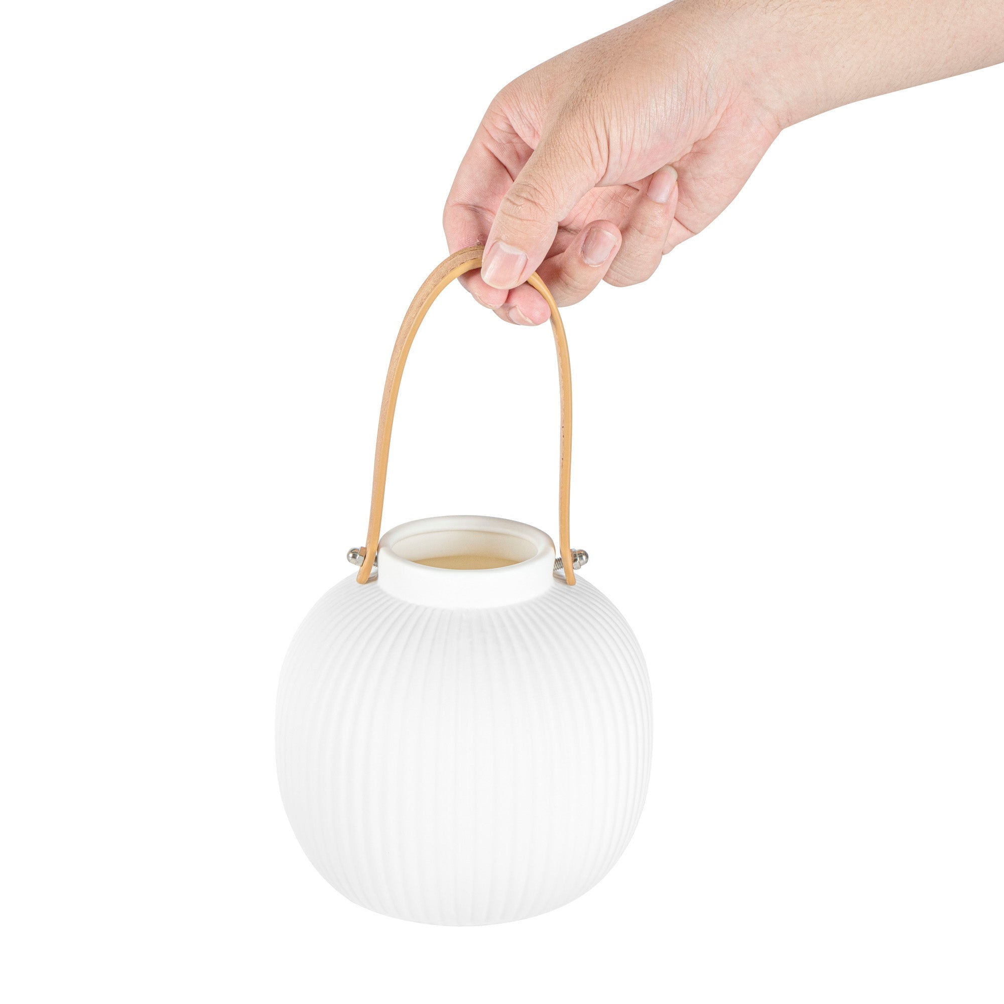 Table Art White Porcelain Lantern / Vase - with Handle - 6'' x 6'' x 5 3/4'' - 1 count box