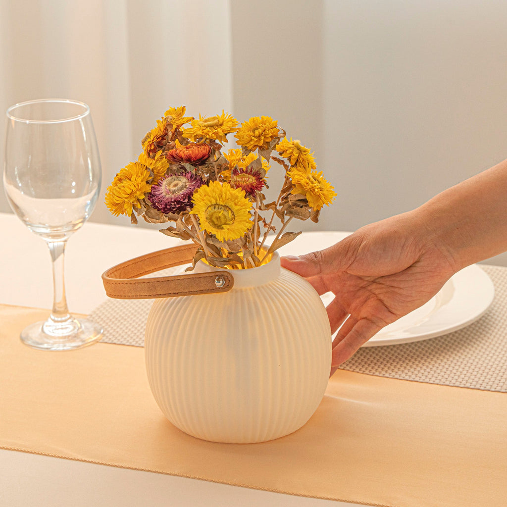 Table Art White Porcelain Lantern / Vase - with Handle - 6'' x 6'' x 5 3/4'' - 1 count box