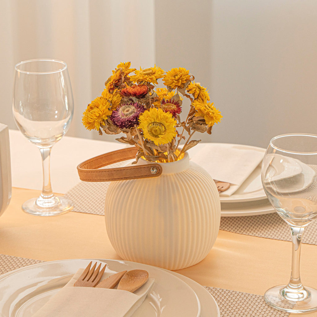 Table Art White Porcelain Lantern / Vase - with Handle - 6'' x 6'' x 5 3/4'' - 1 count box