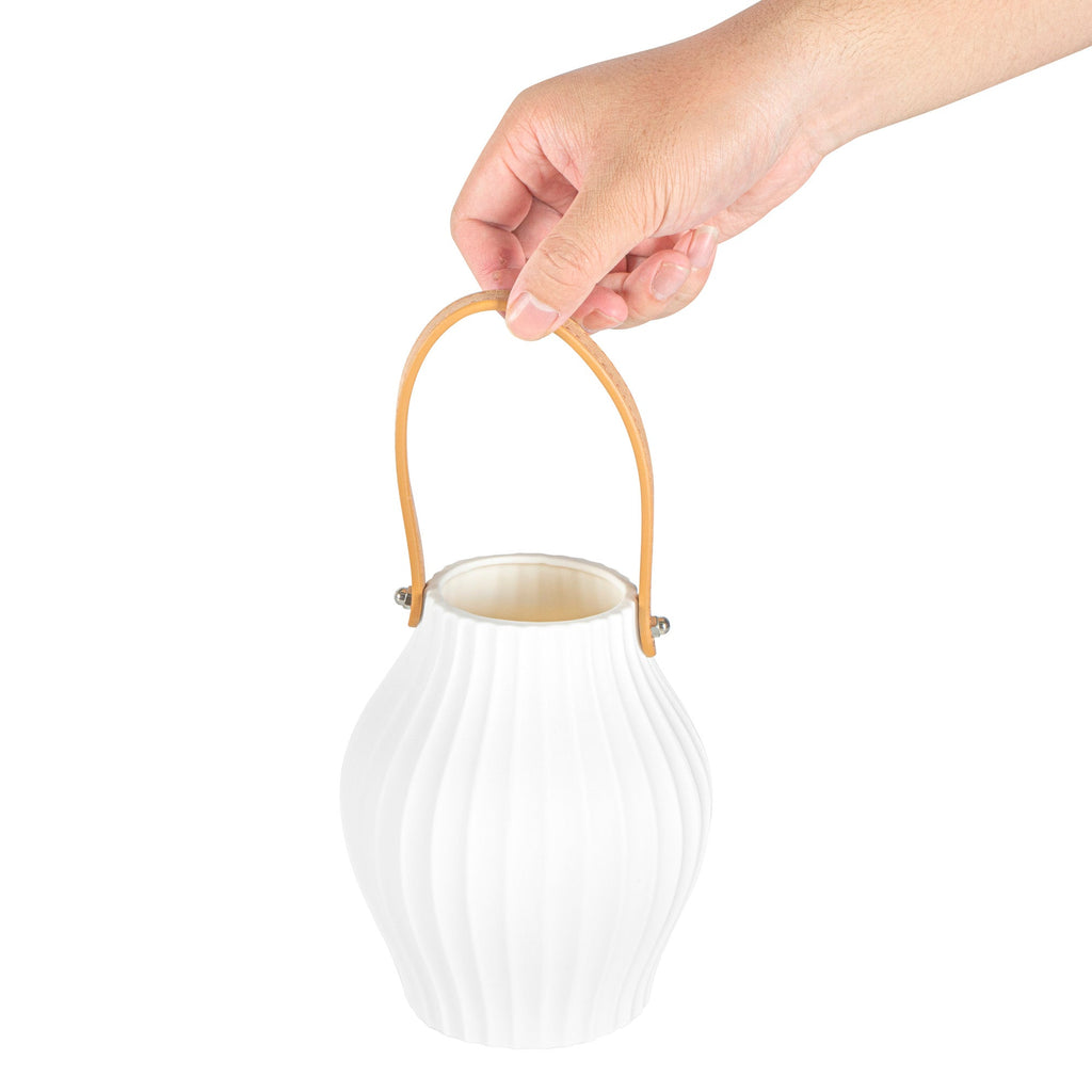 Table Art White Porcelain Lantern / Vase - with Handle - 5 1/4'' x 5 1/4'' x 6 1/2'' - 1 count box