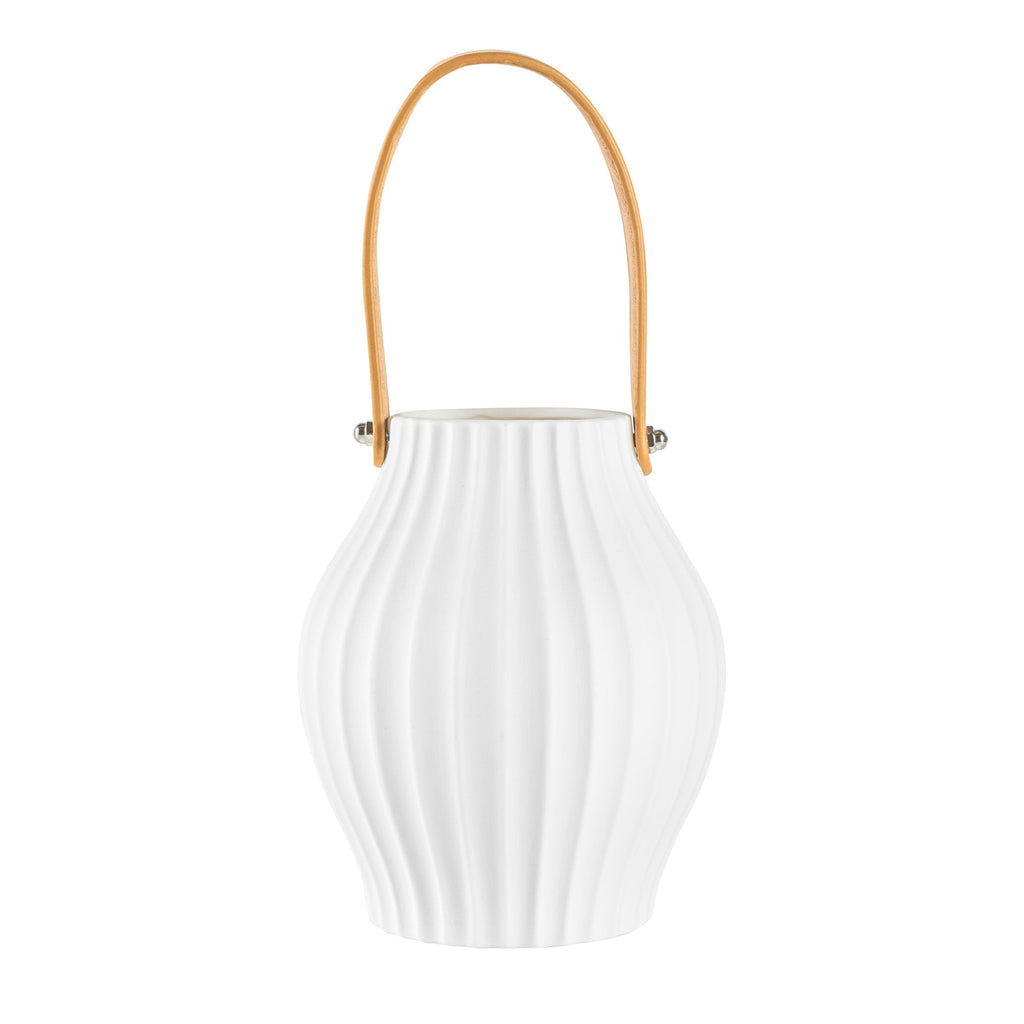 Table Art White Porcelain Lantern / Vase - with Handle - 5 1/4'' x 5 1/4'' x 6 1/2'' - 1 count box