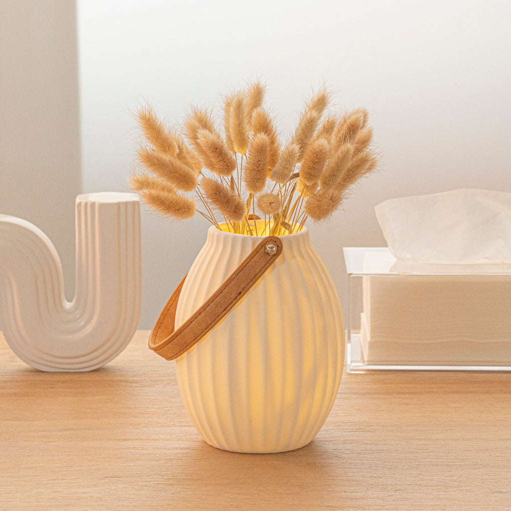 Table Art White Porcelain Lantern / Vase - with Handle - 5 1/4'' x 5 1/4'' x 6 1/2'' - 1 count box