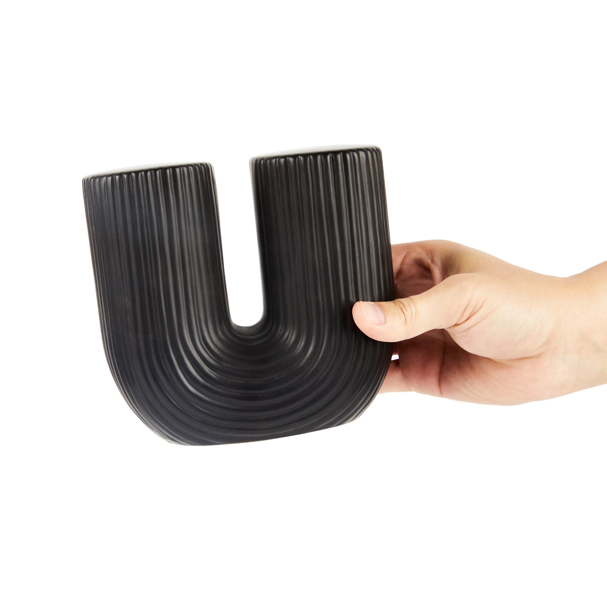 Table Art Black Ceramic U-Shaped Vase - 5 3/4'' x 2 3/4'' x 5 1/2'' - 1 count box