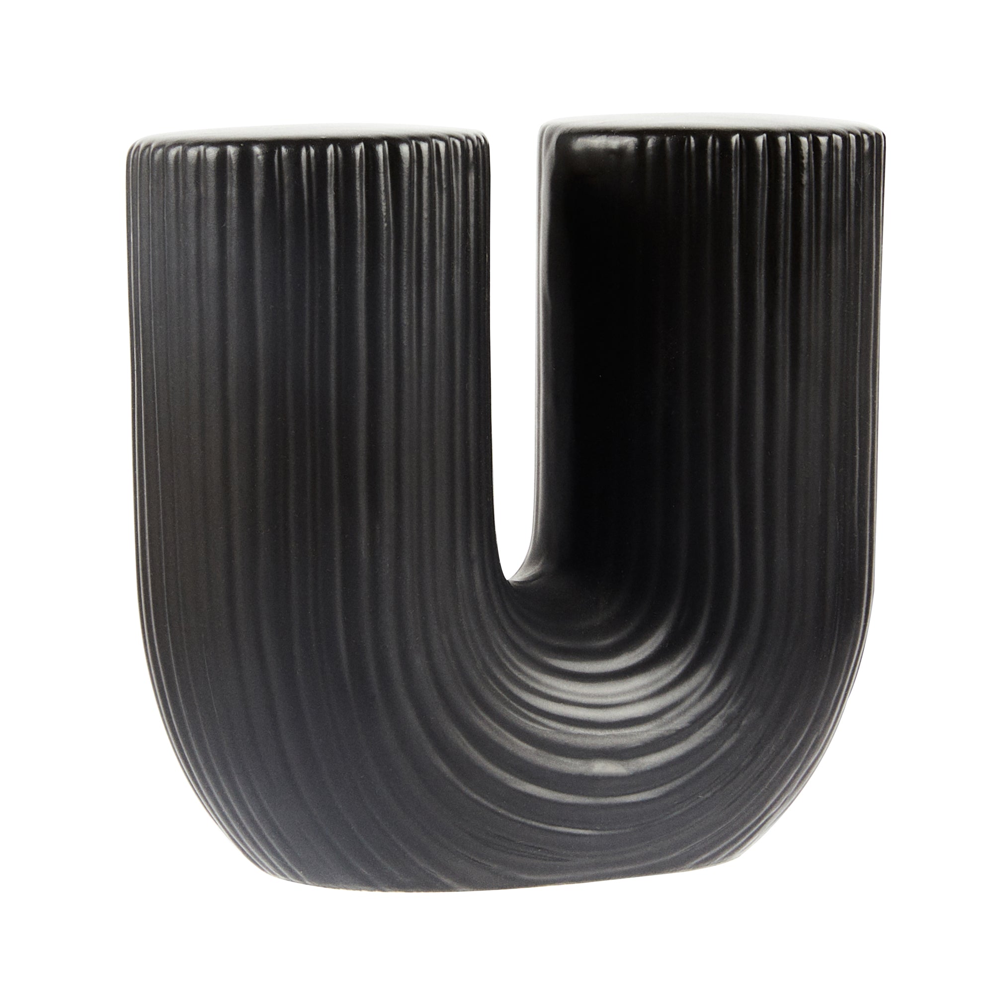 Table Art Black Ceramic U-Shaped Vase - 5 3/4'' x 2 3/4'' x 5 1/2'' - 1 count box