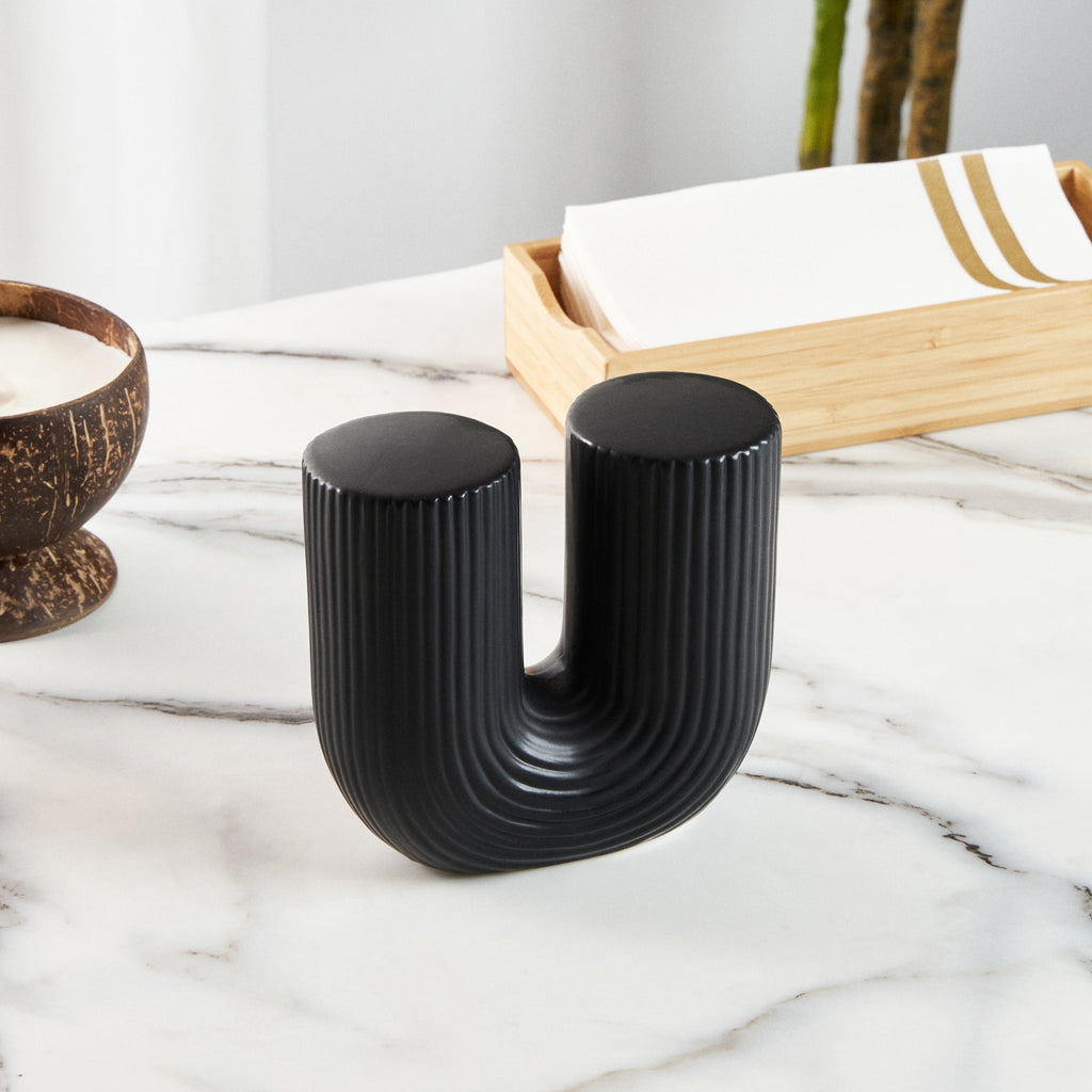 Table Art Black Ceramic U-Shaped Vase - 5 3/4'' x 2 3/4'' x 5 1/2'' - 1 count box