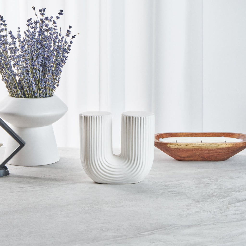 Table Art White Ceramic U-Shaped Vase - 5 3/4'' x 2 3/4'' x 5 1/2'' - 1 count box