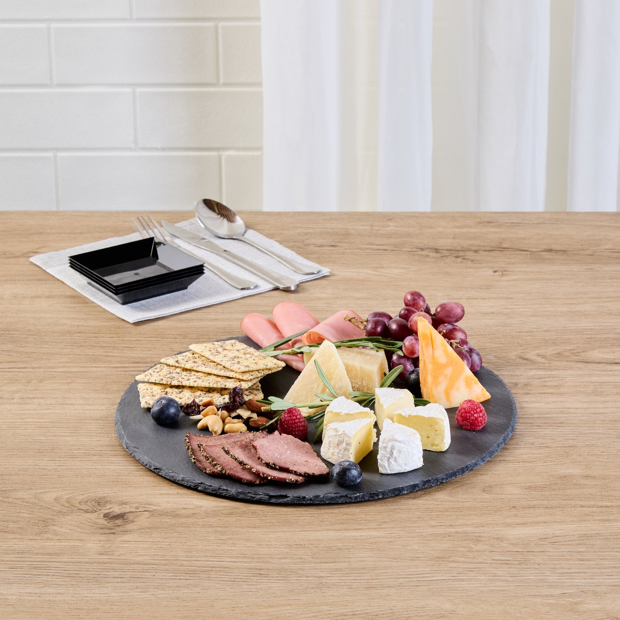 Stone Tek Round Black Slate Serving Tray - 11 3/4" x 11 3/4" - 1 count box