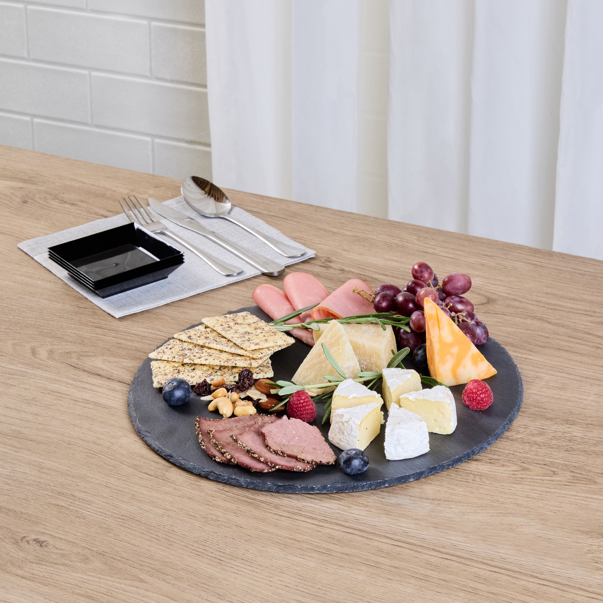Stone Tek Round Black Slate Serving Tray - 11 3/4" x 11 3/4" - 4 count box