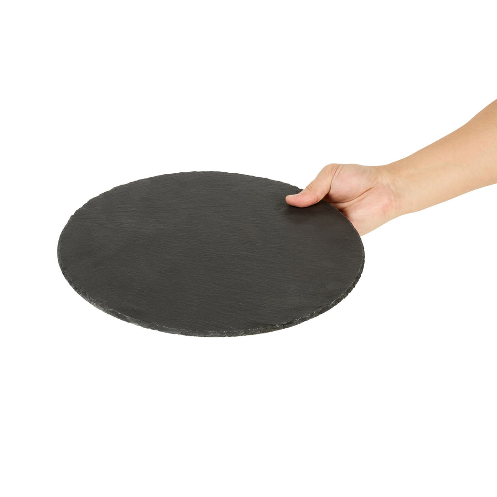 Stone Tek Round Black Slate Serving Tray - 11 3/4" x 11 3/4" - 4 count box
