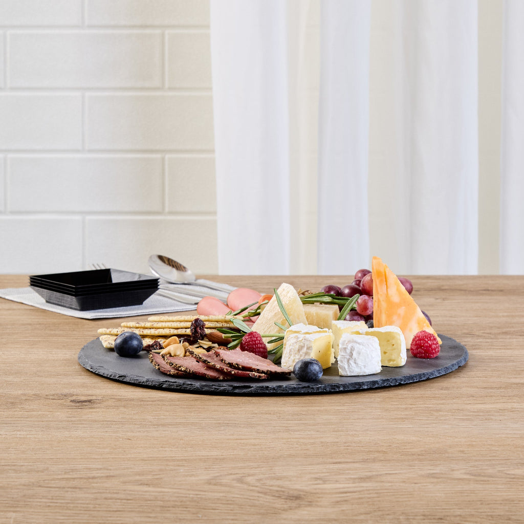 Stone Tek Round Black Slate Serving Tray - 11 3/4" x 11 3/4" - 4 count box