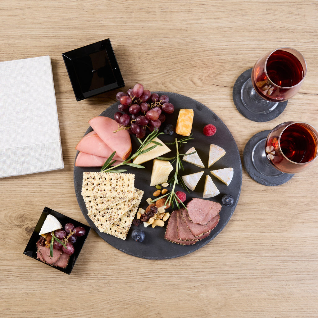 Stone Tek Round Black Slate Serving Tray - 11 3/4" x 11 3/4" - 4 count box