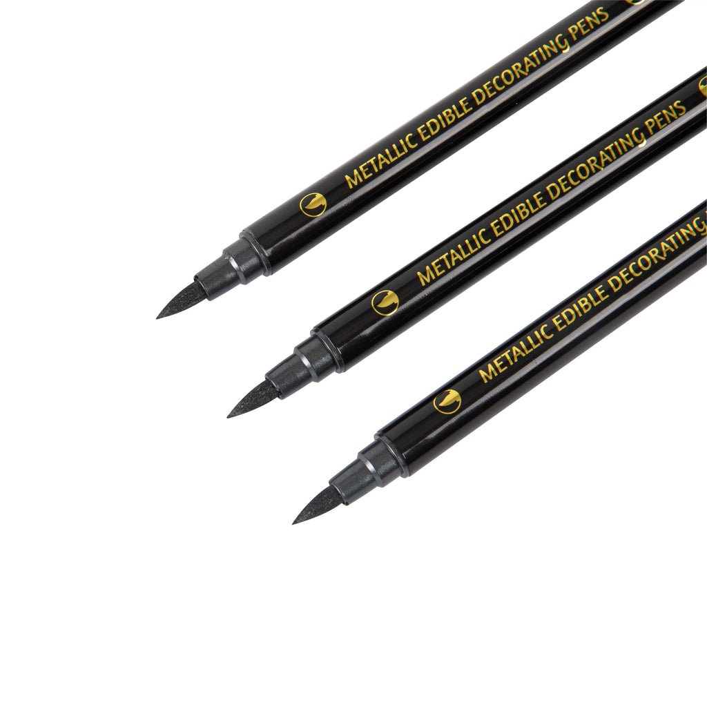 Pastry Tek Dual-Tip Metallic 3 Black Food Decorating Pen Set - 1 count box