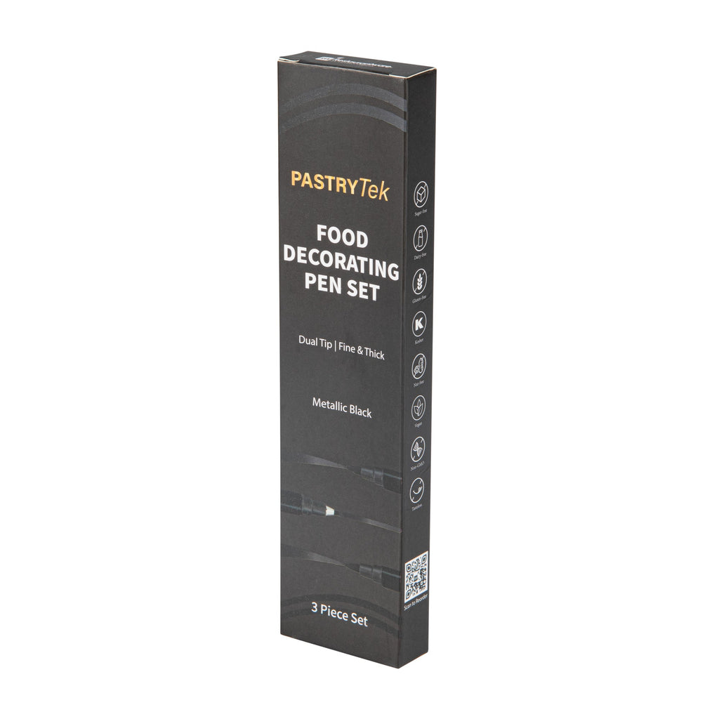 Pastry Tek Dual-Tip Metallic 3 Black Food Decorating Pen Set - 1 count box