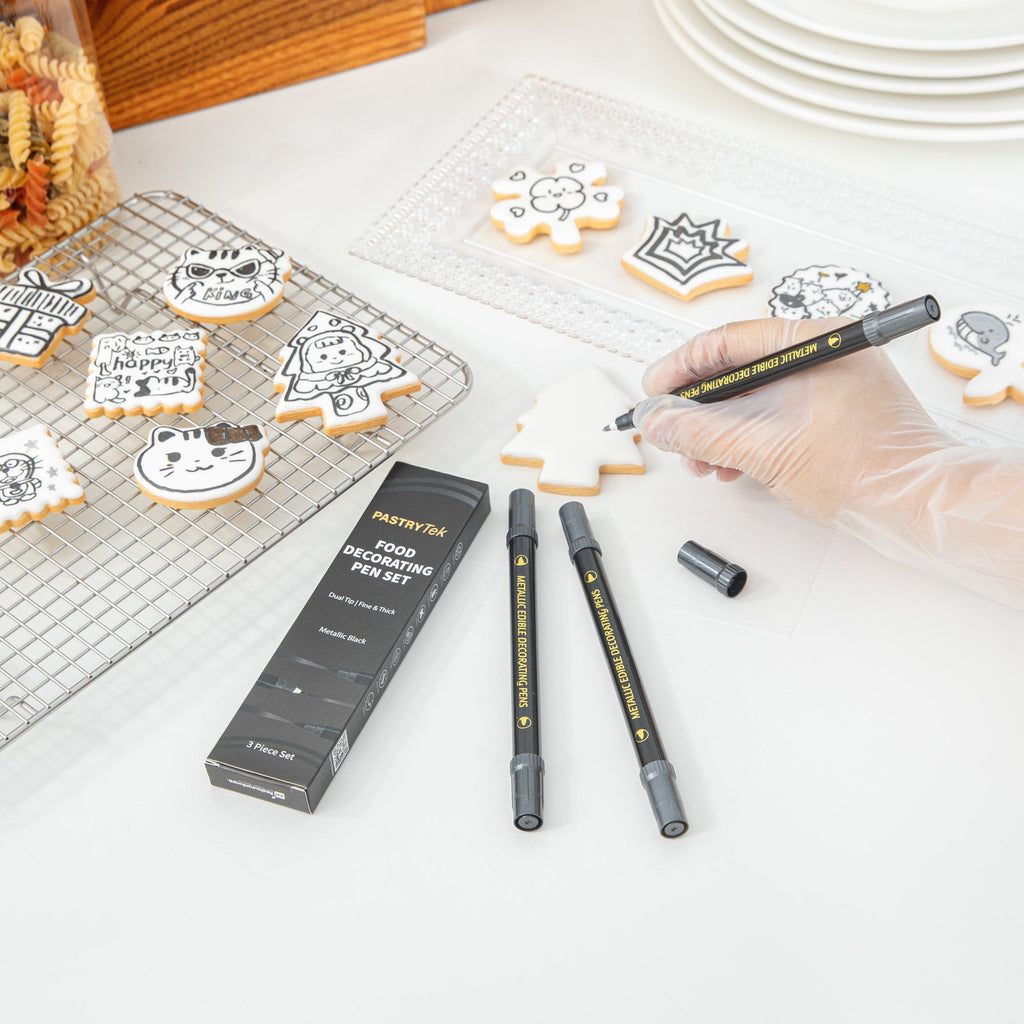 Pastry Tek Dual-Tip Metallic 3 Black Food Decorating Pen Set - 1 count box
