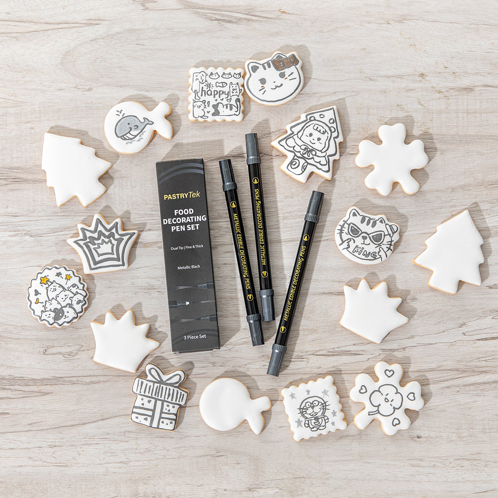 Pastry Tek Dual-Tip Metallic 3 Black Food Decorating Pen Set - 1 count box