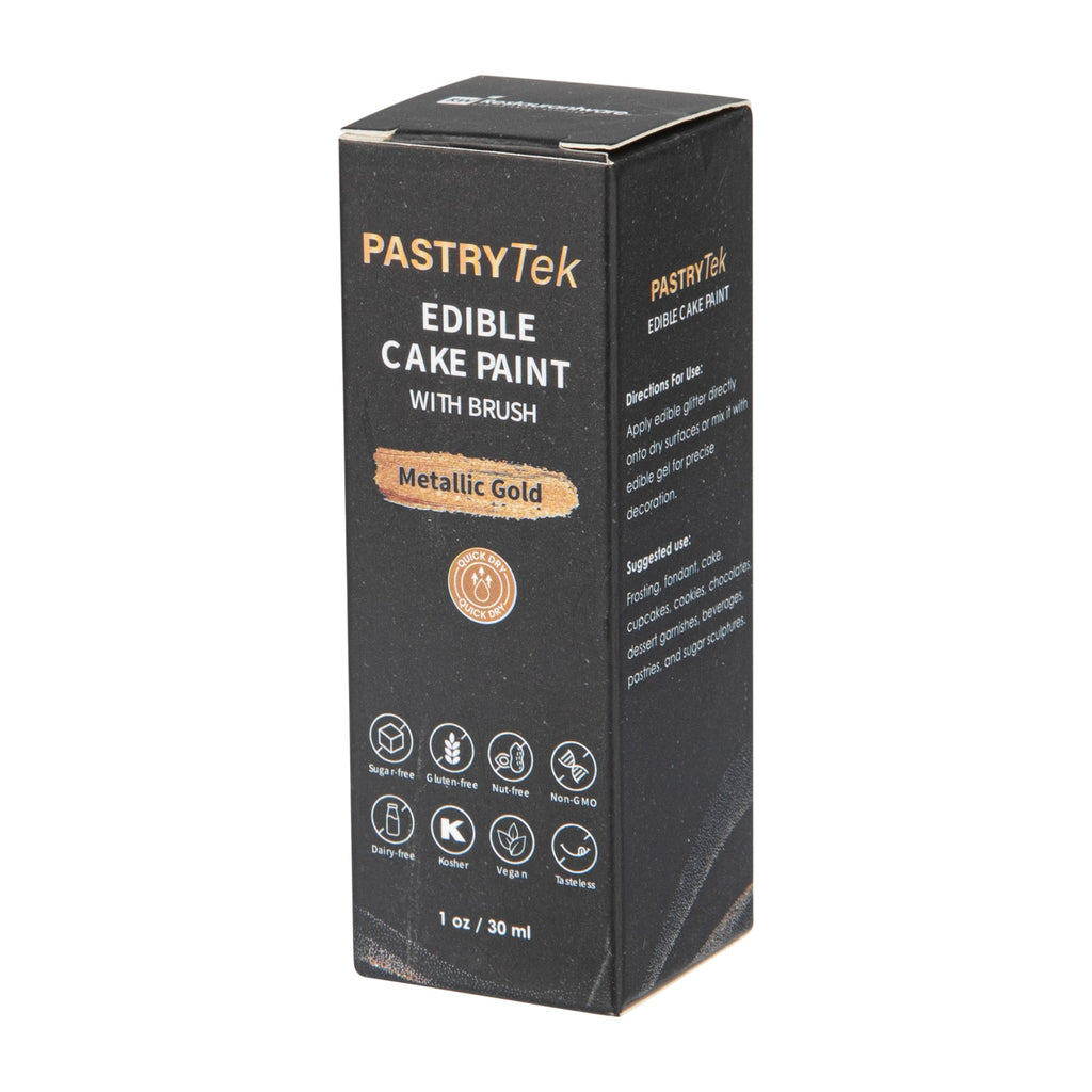 Pastry Tek 1 oz Metallic Gold Edible Food Coloring / Cake Paint - with Brush - 1 count box