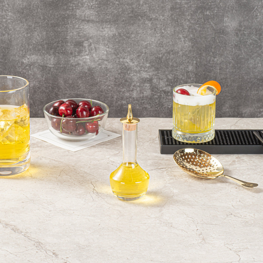 Bar Lux 4 oz Glass Modern Style Bitters Bottle - Gold-Plated Dasher - 5 3/4" x 2 3/4" x 2 3/4" - 1 count box