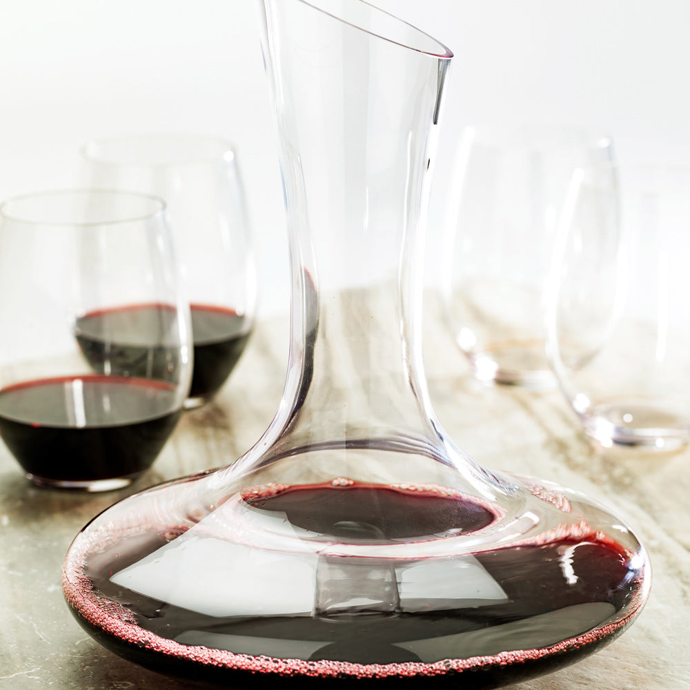 BordeauxWare 50 oz Glass Large Slanted Wine Decanter - Hand-Blown, Crystal - 8 3/4" x 8 3/4" x 10 1/4" - 1 count box
