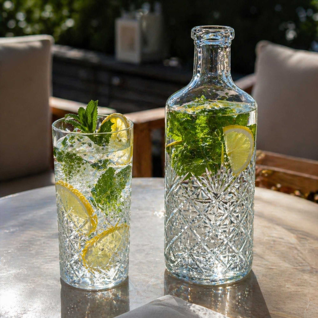 Timeless 10 oz Highball Glass - Etched - 2 1/2" x 2 1/2" x 5 1/2" - 6 count box