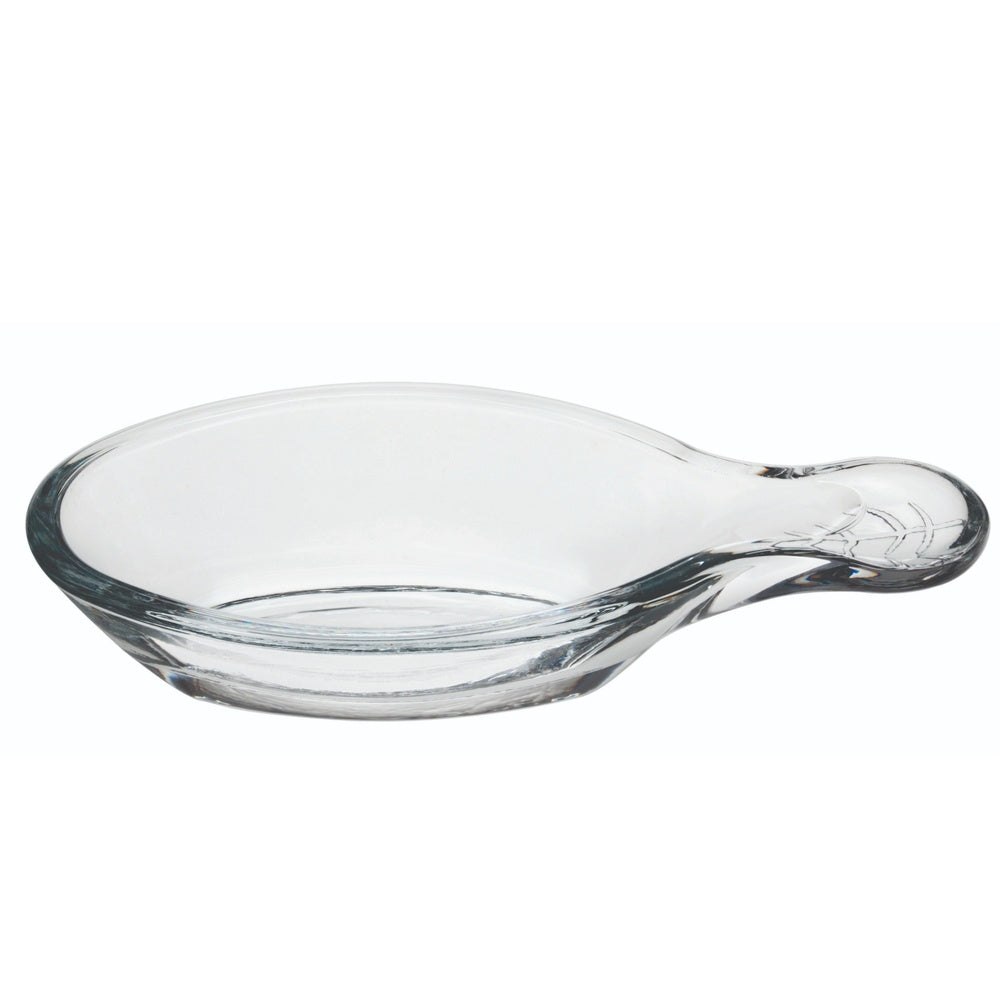 Mini Serve 2 oz Glass Leaf Mini Tasting Dish - Etched, with Handle - 4 3/4" x 2 1/4" x 1" - 6 count box