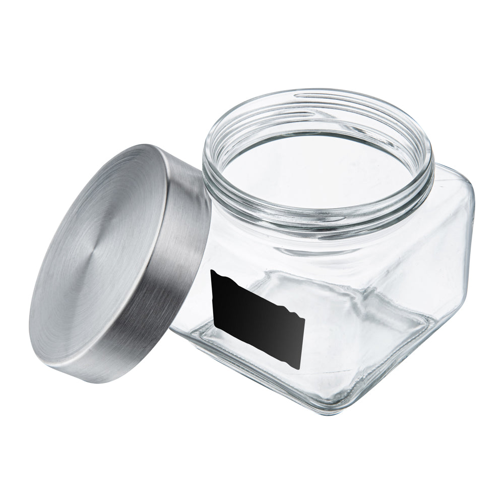 Vetri 20 oz Glass Storage Jar - with Lid, Chalkboard Label - 3 1/2" x 3 1/2" x 4 1/4" - 1 count box