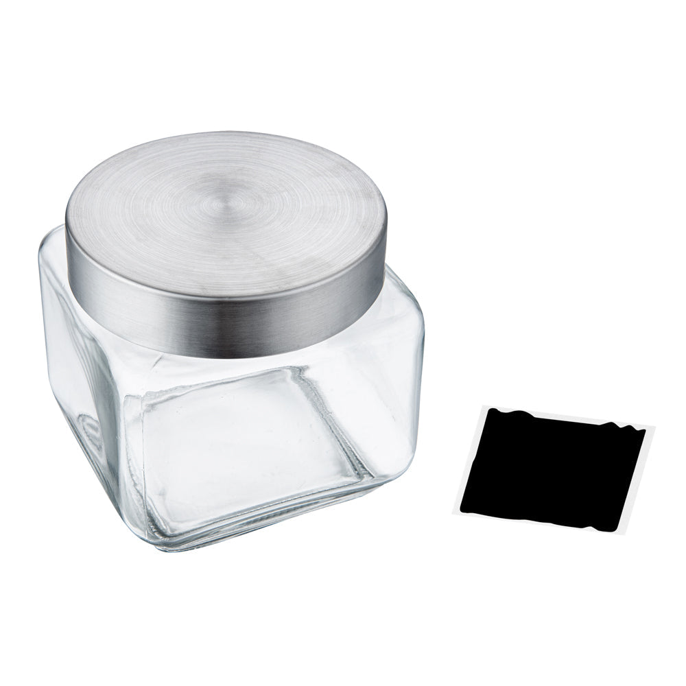 Vetri 20 oz Glass Storage Jar - with Lid, Chalkboard Label - 3 1/2" x 3 1/2" x 4 1/4" - 1 count box