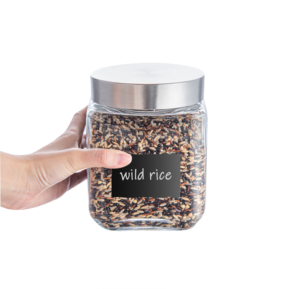 Vetri 46 oz Glass Storage Jar - with Lid, Chalkboard Label - 3 1/2" x 3 1/2" x 5 3/4" - 1 count box