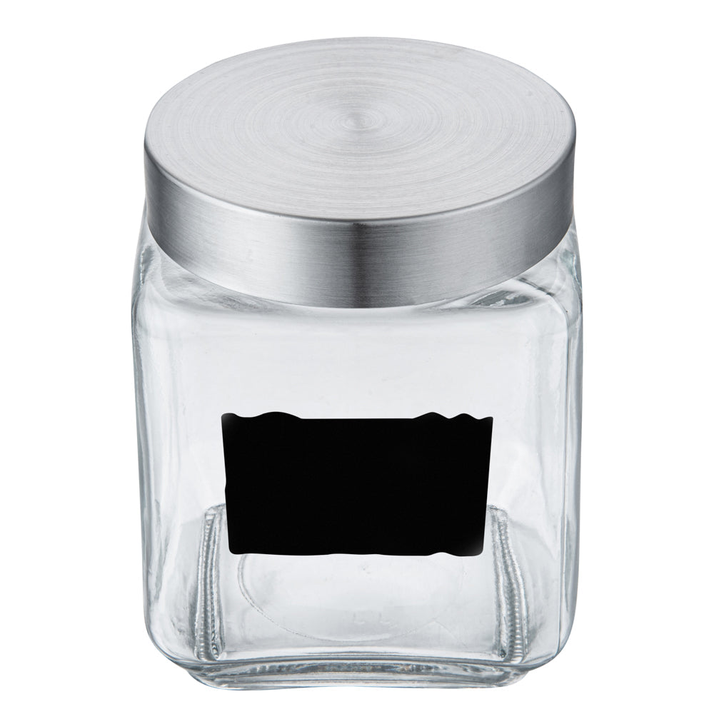 Vetri 46 oz Glass Storage Jar - with Lid, Chalkboard Label - 3 1/2" x 3 1/2" x 5 3/4" - 1 count box