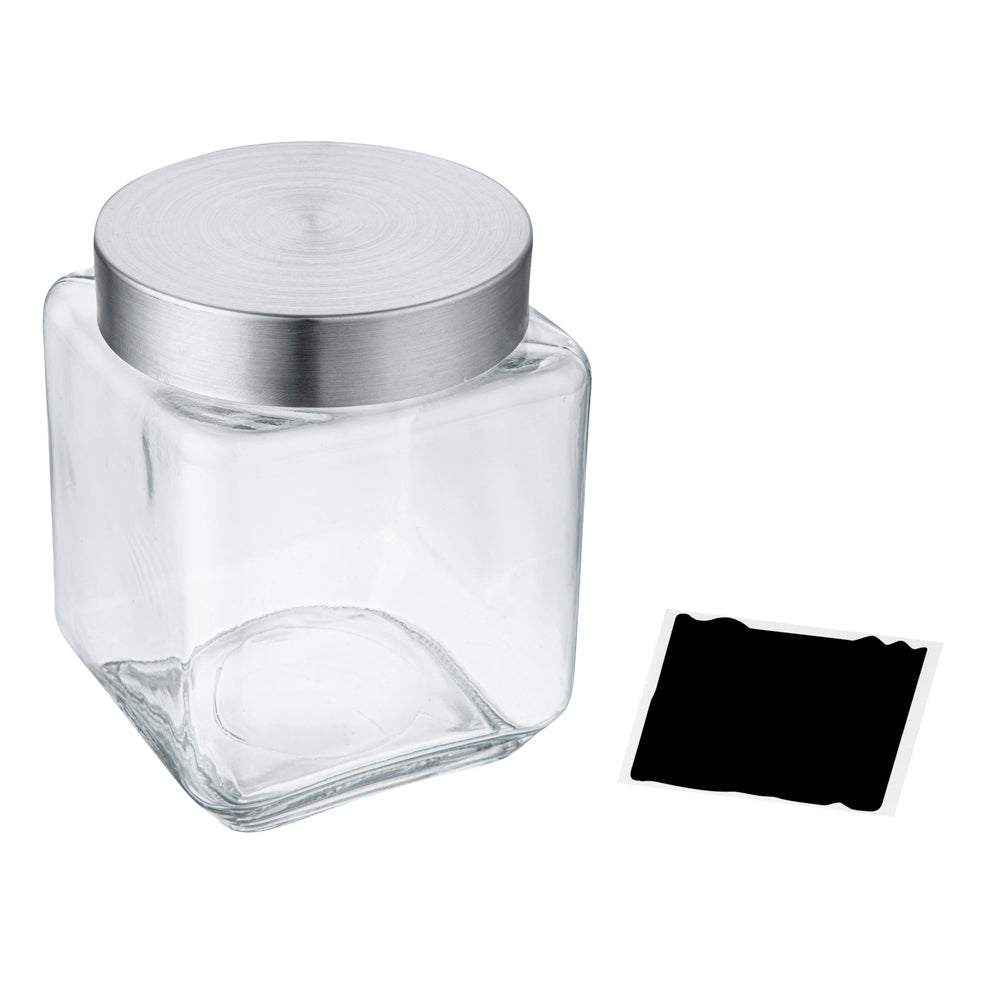 Vetri 46 oz Glass Storage Jar - with Lid, Chalkboard Label - 3 1/2" x 3 1/2" x 5 3/4" - 1 count box