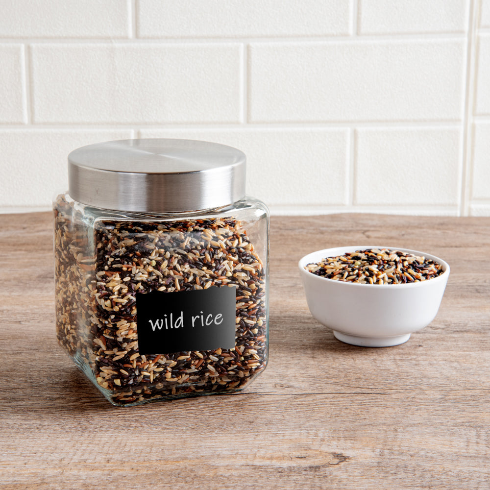 Vetri 46 oz Glass Storage Jar - with Lid, Chalkboard Label - 3 1/2" x 3 1/2" x 5 3/4" - 1 count box