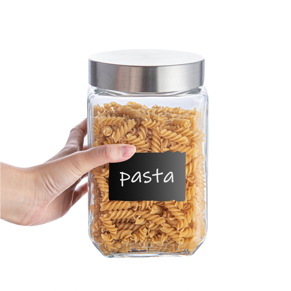 Vetri 58 oz Glass Storage Jar - with Lid, Chalkboard Label - 3 1/2" x 3 1/2" x 7 1/4" - 1 count box