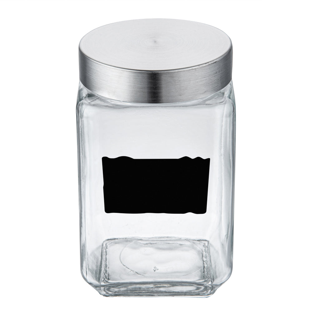 Vetri 58 oz Glass Storage Jar - with Lid, Chalkboard Label - 3 1/2" x 3 1/2" x 7 1/4" - 1 count box