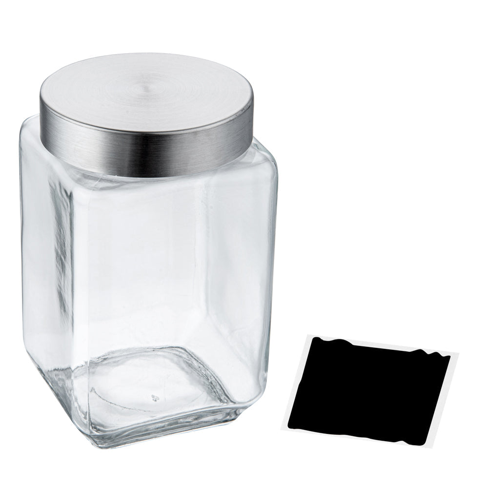 Vetri 58 oz Glass Storage Jar - with Lid, Chalkboard Label - 3 1/2" x 3 1/2" x 7 1/4" - 1 count box