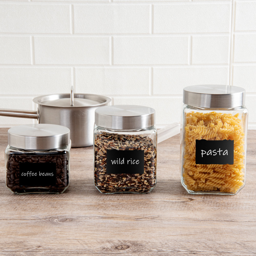 Vetri 58 oz Glass Storage Jar - with Lid, Chalkboard Label - 3 1/2" x 3 1/2" x 7 1/4" - 1 count box