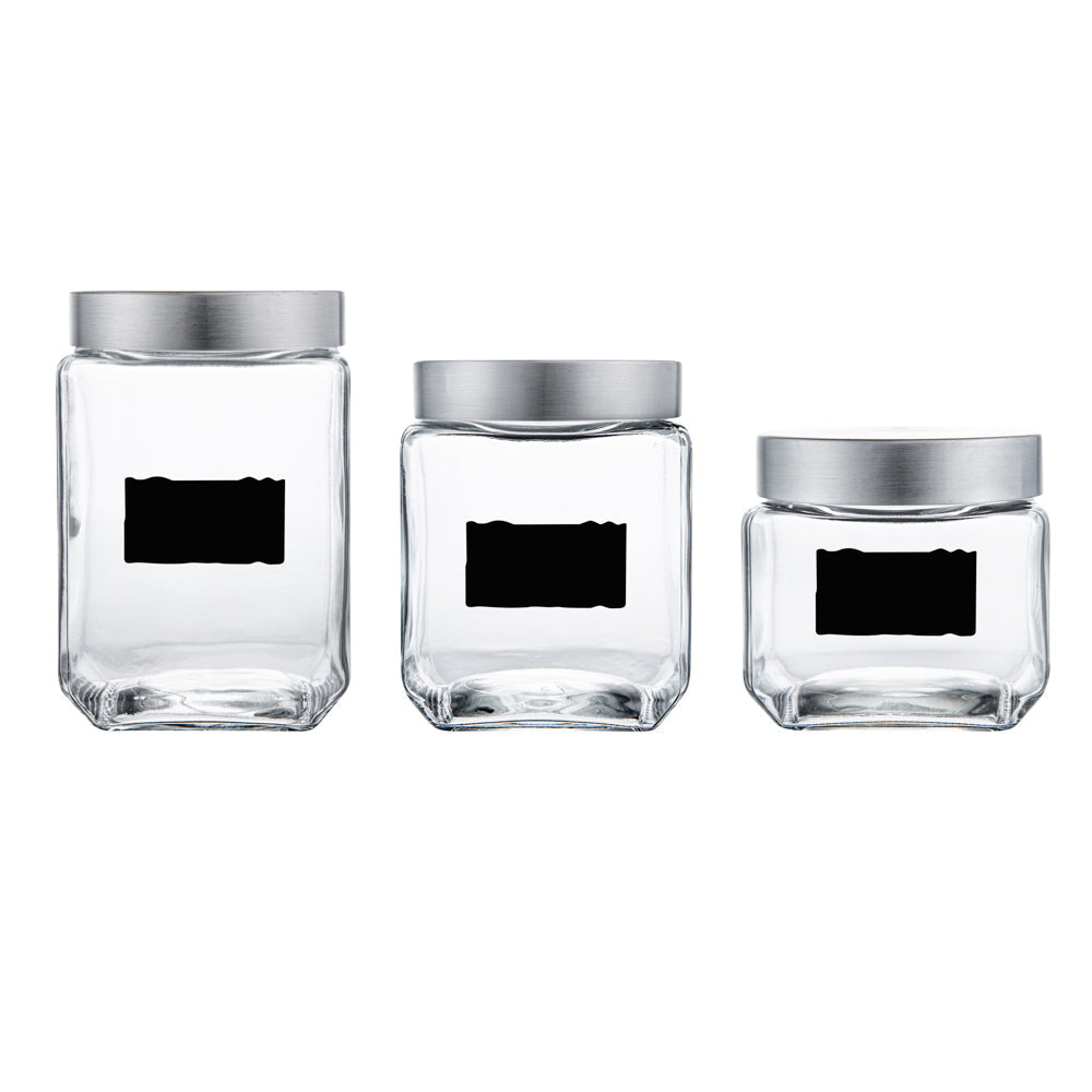 Vetri Glass 3-Piece Storage Jar Set - with Lid, Chalkboard Label - 1 count box