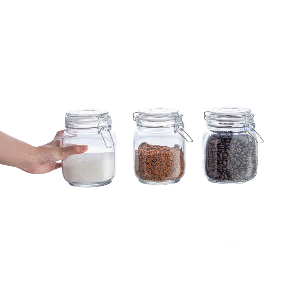 Vetri Glass 3-Piece Storage Jar Set - with Wood Holder - 1 count box
