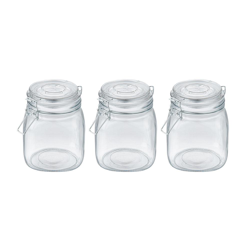 Vetri Glass 3-Piece Storage Jar Set - with Wood Holder - 1 count box