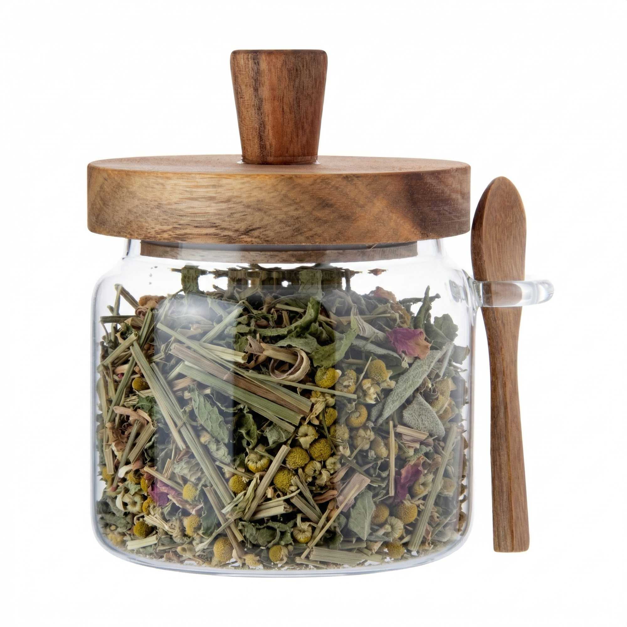 Vetri 17 oz Glass Storage Jar - with Acacia Lid and Spoon - 3 1/4" x 3 1/4" x 5" - 1 count box