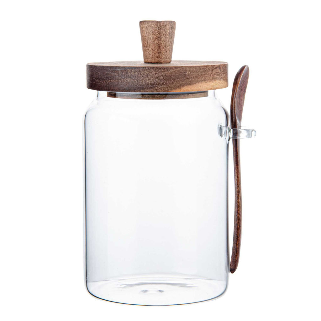 Vetri 29 oz Glass Storage Jar - with Acacia Lid and Spoon - 3 1/4" x 3 1/4" x 7 1/2" - 1 count box