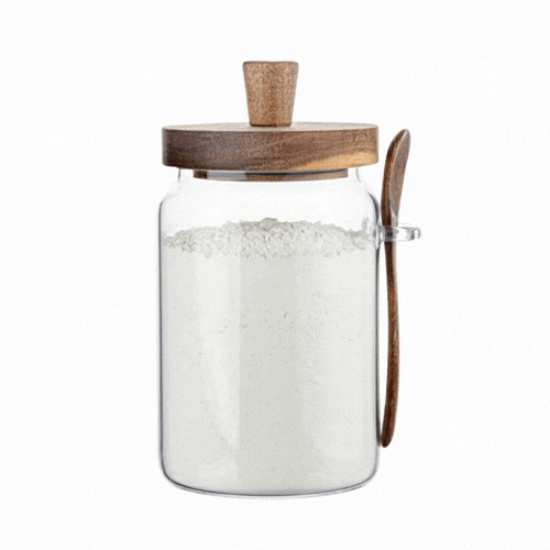 Vetri 29 oz Glass Storage Jar - with Acacia Lid and Spoon - 3 1/4" x 3 1/4" x 7 1/2" - 1 count box
