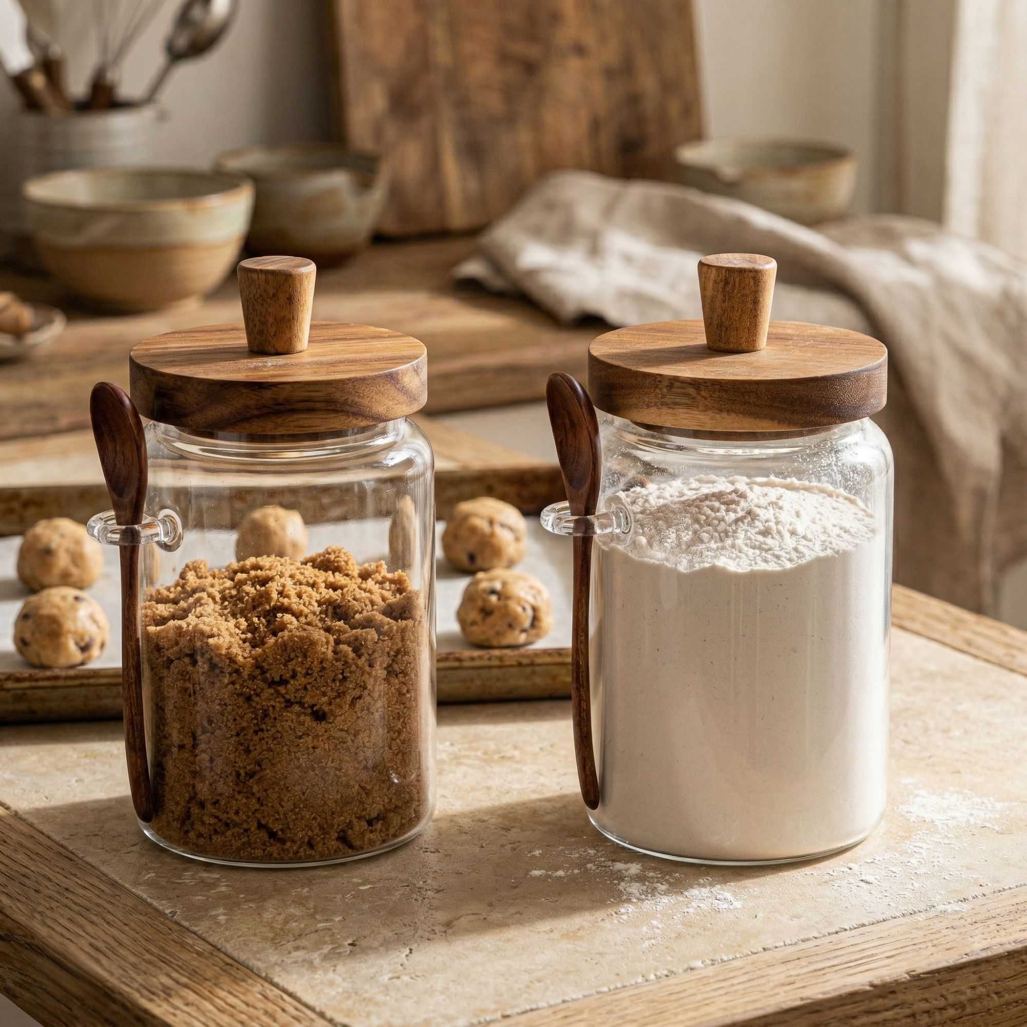 Vetri 29 oz Glass Storage Jar - with Acacia Lid and Spoon - 3 1/4" x 3 1/4" x 7 1/2" - 1 count box