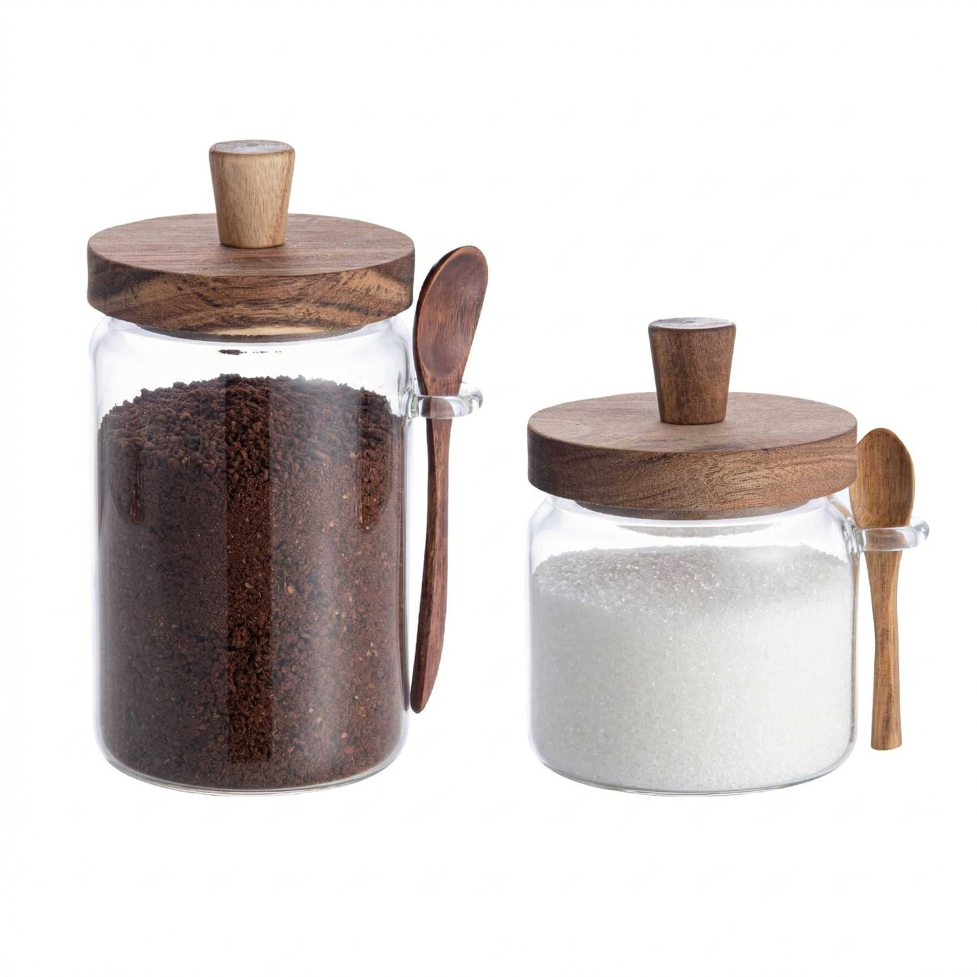 Vetri Glass 2-Piece Storage Jar Set - 17 oz and 27 oz, with Acacia Lid and Spoon - 1 count box