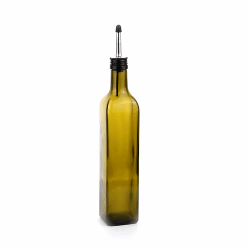 Chef 101 17 oz Amber Glass Olive Oil Dispenser - with Stainless Steel Pourers, Funnel Kit - 3 1/4" x 3 1/4" x 12 1/4" - 1 count box