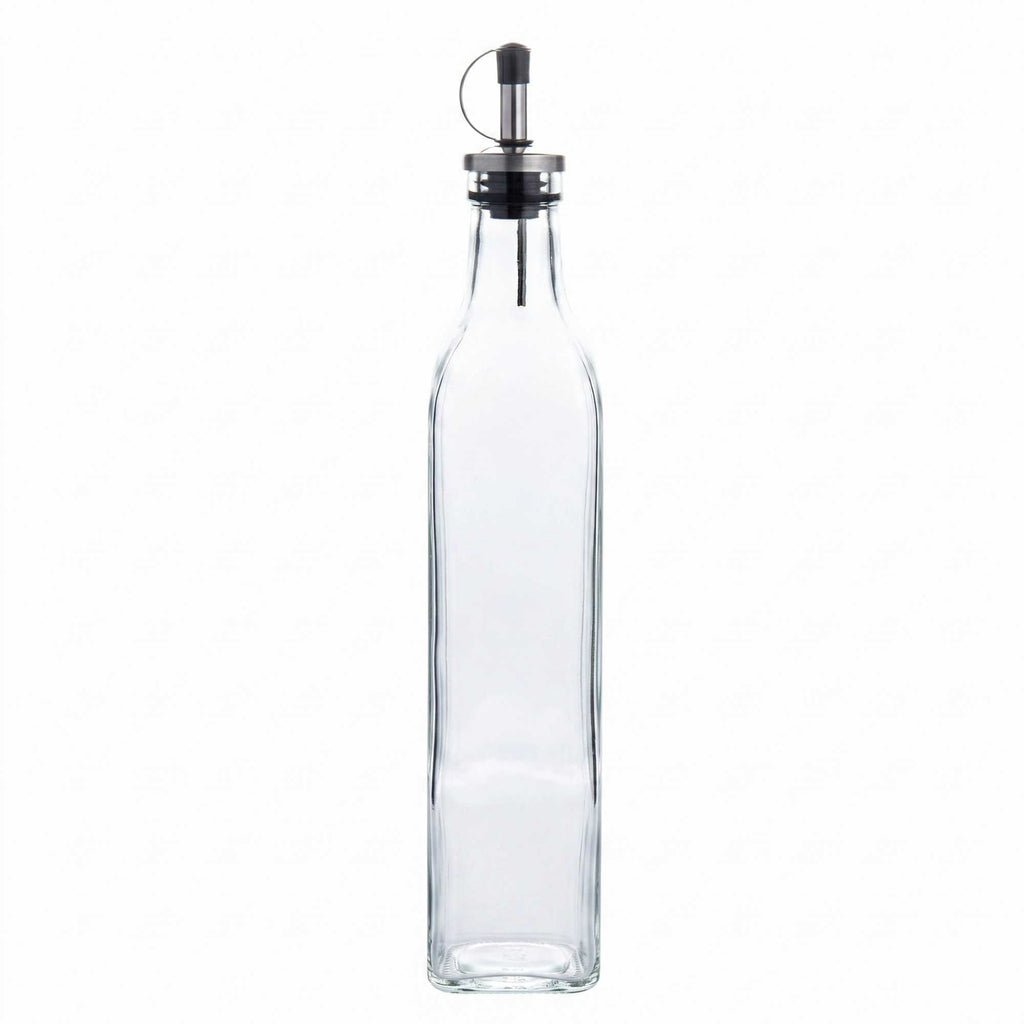 Chef 101 17 oz Glass Olive Oil Dispenser - with Stopper Spout, Funnel Kit - 2 1/4" x 2 1/4" x 12 1/2" - 1 count box