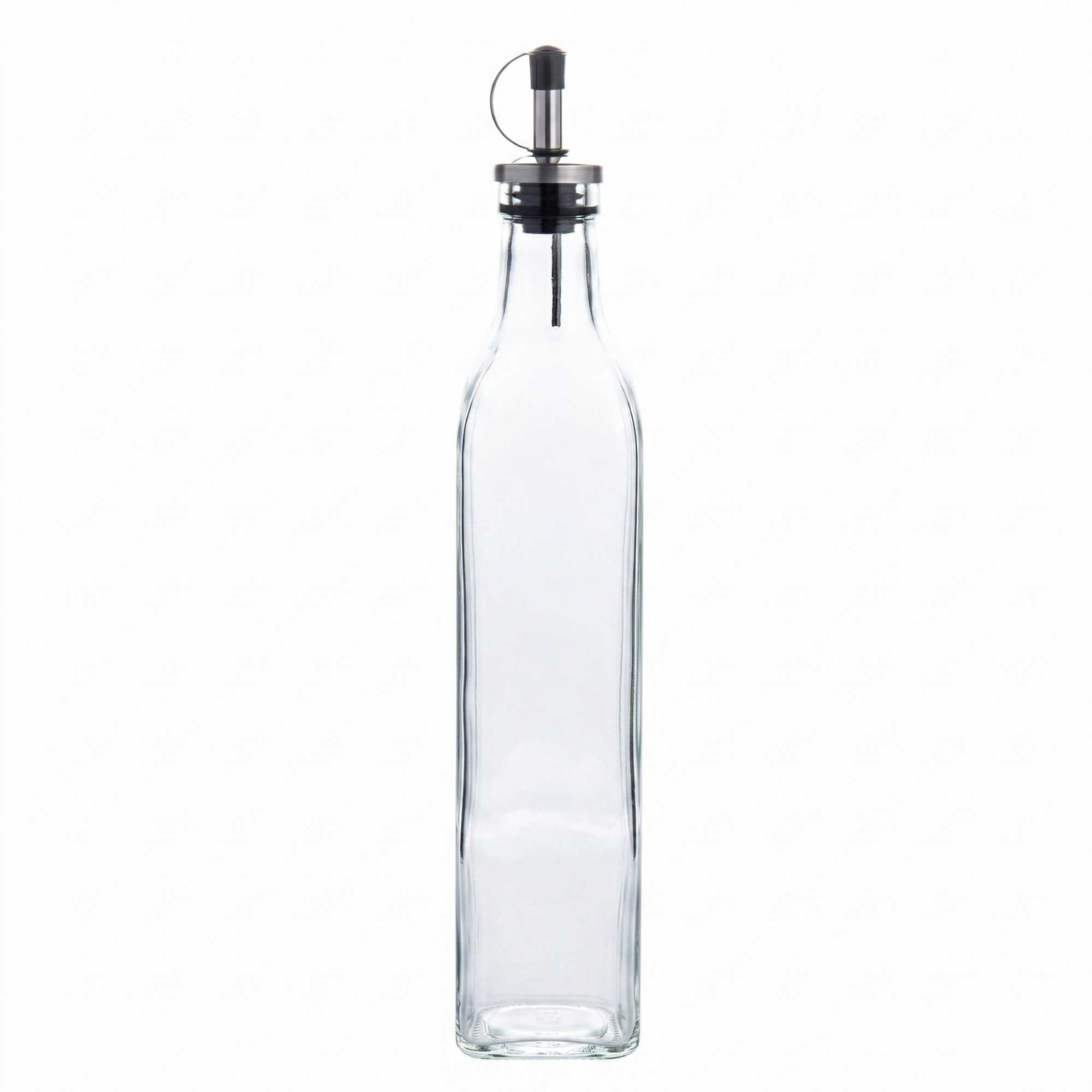 Chef 101 17 oz Glass Olive Oil Dispenser - with Stopper Spout, Funnel Kit - 2 1/4" x 2 1/4" x 12 1/2" - 1 count box