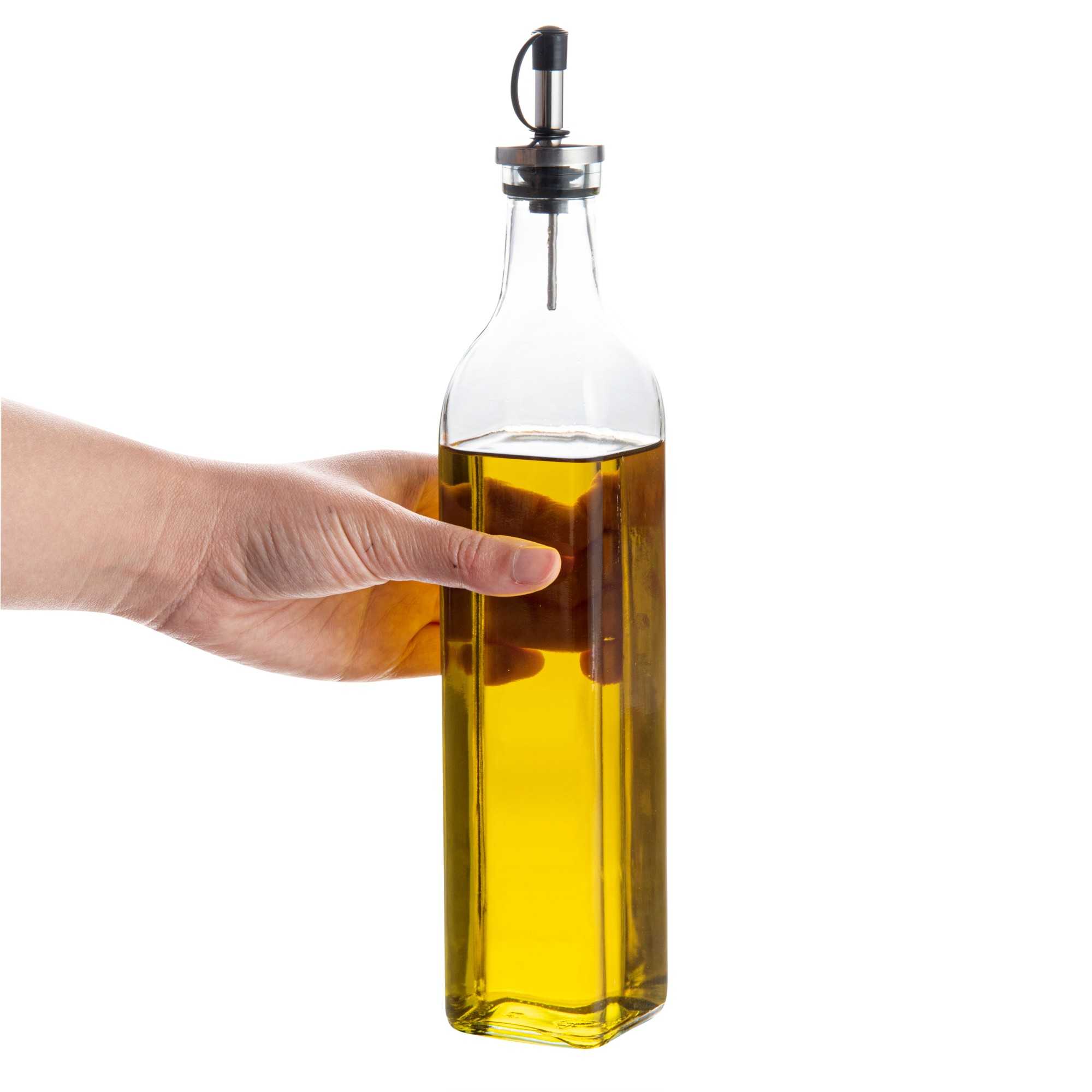 Chef 101 17 oz Glass Olive Oil Dispenser - with Stopper Spout, Funnel Kit - 2 1/4" x 2 1/4" x 12 1/2" - 1 count box