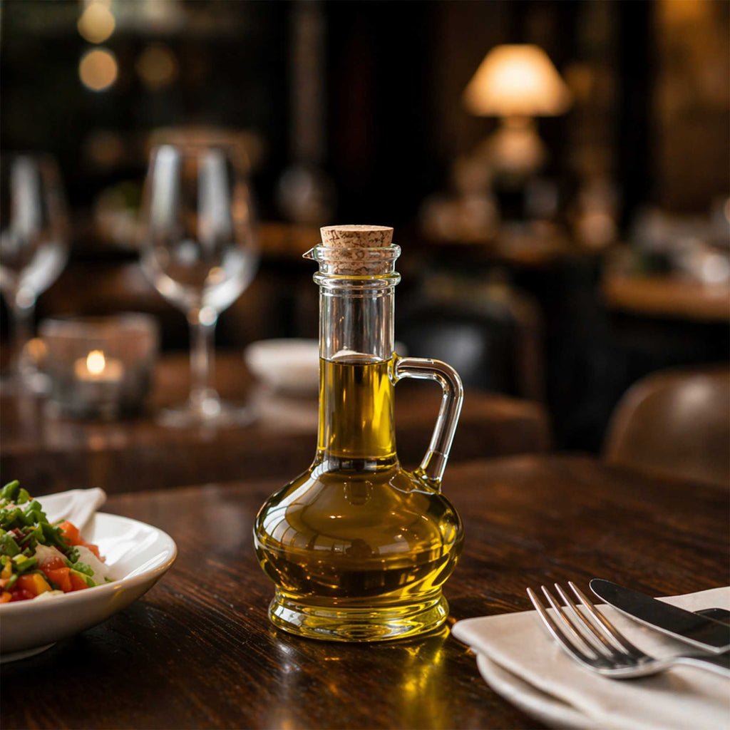 Chef 101 8 oz Glass Elegant Olive Oil Dispenser - with Cork Lid - 3 1/2" x 3 1/2" x 6 1/2" - 1 count box