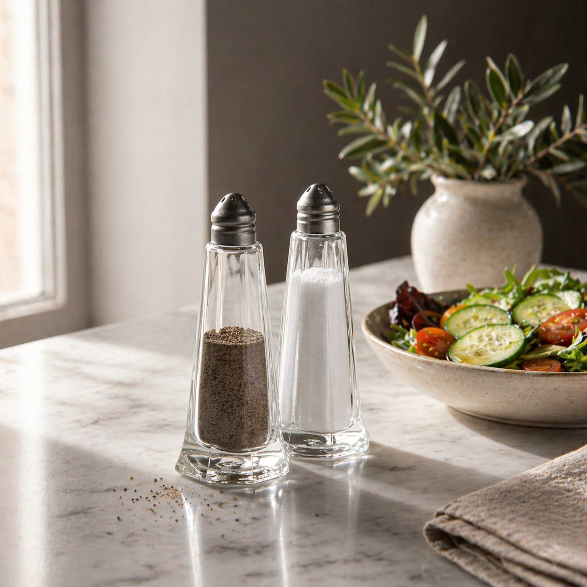 Chef 101 1 oz Glass Salt and Pepper Shaker Set - Tower Style - 1 count box